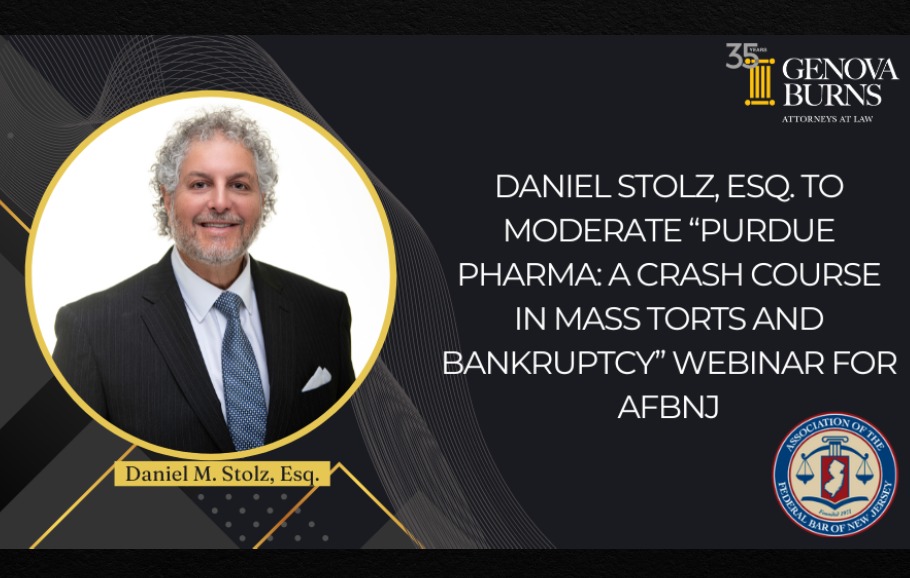 Association of the Federal Bar of New Jersey webinar announcement featuring Daniel M. Stolz, Esq. headshot