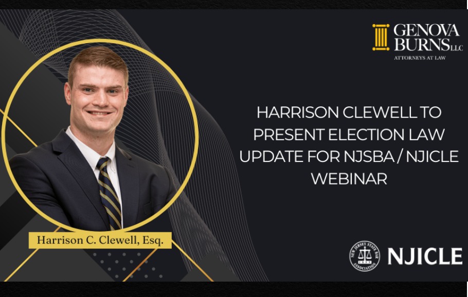 NJICLE flyer featuring Harrison Clewell headshot for Election Law Update