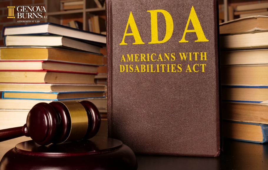 Gavel and Americans with Disabilities Act book alongside stacks of books