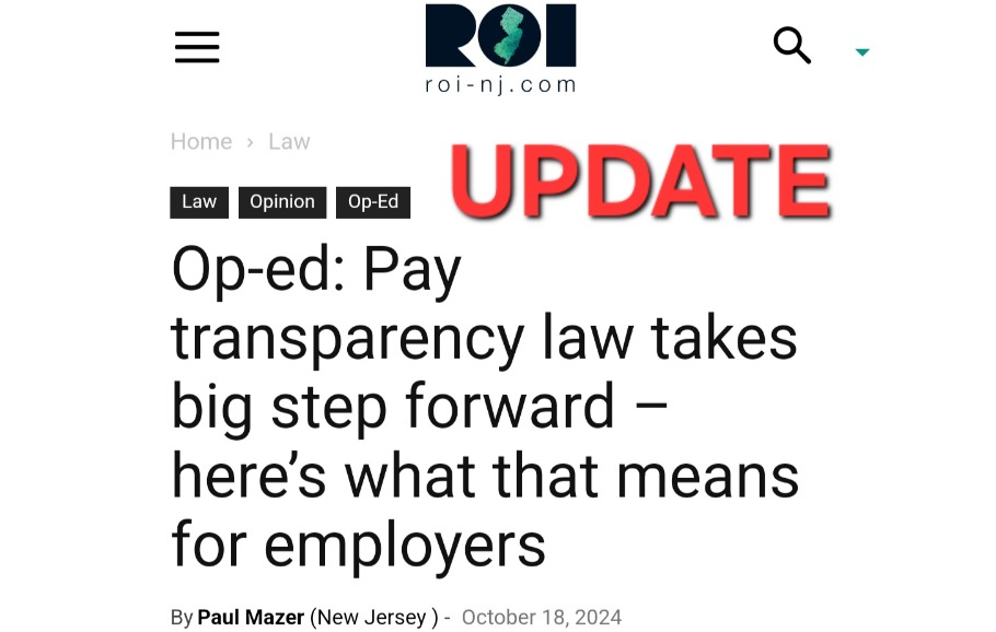 ROI-NJ Op-Ed Article Update Regarding New Jersey Pay Transparency Law